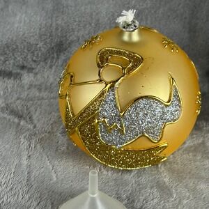 Mercury Glass Oil Lamp Gold Glitter Angel Christmas Ornament Round MGA-ANG
